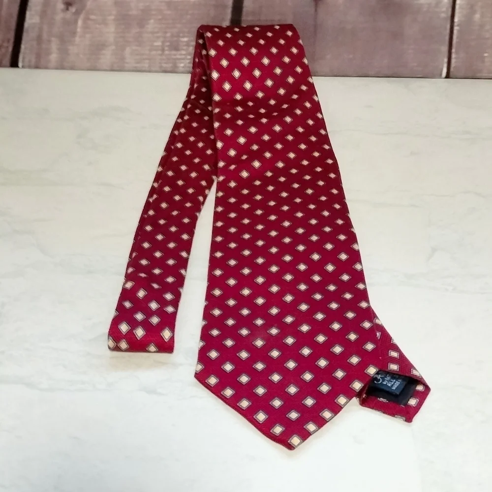 Park Avenue by Warner Geometric Patterned Tie Necktie Red Yellow Square Woven
